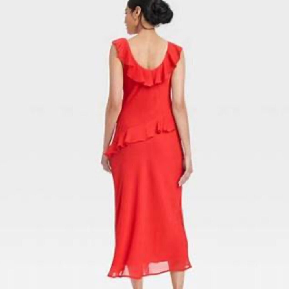 a new day  NWT Red Ruffled Midi Dress Fairy Boho Feminine Cottage Wedding Dressy - Picture 2 of 10